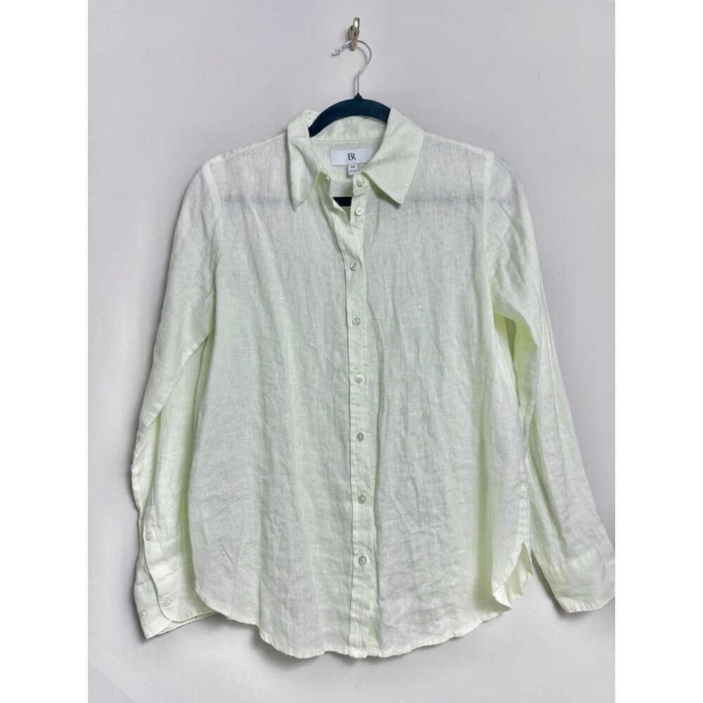 Banana Republic Womens Linen Top Size XS Lime Green Button Shirt Long Sleeve